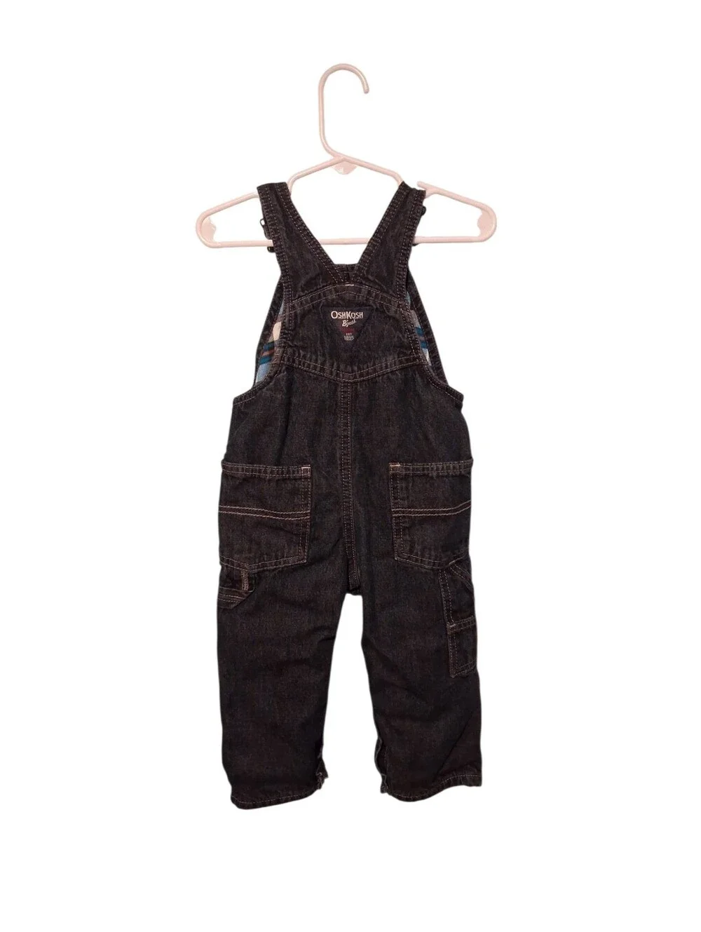 Vintage OshKosh B’Gosh Boys Flannel Lined Denim Overalls Vestbak Size 18 Month